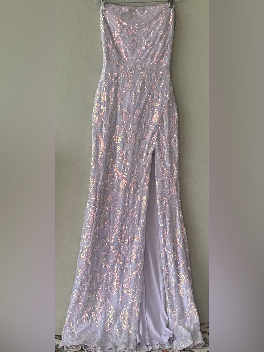 Windsor Lavender body con Sequin Strapless Prom Gown with Side Slit full length
